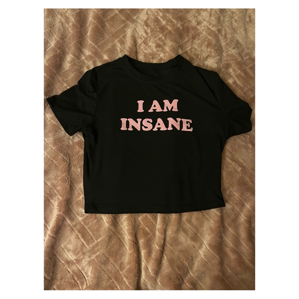 Black Crop Top with Pink Text